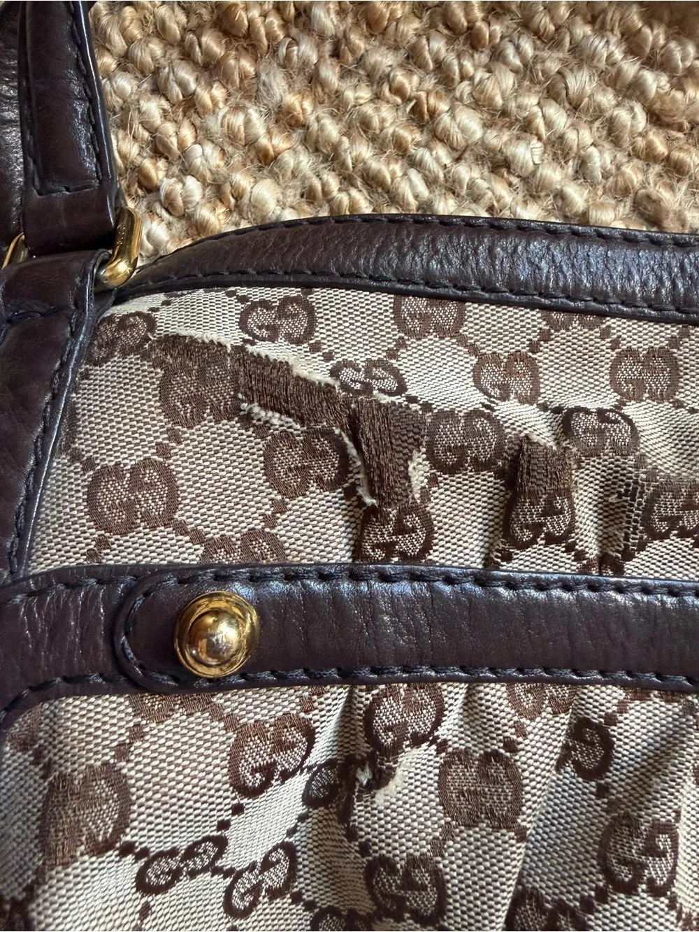 ⚜️ GUCCI VINTAGE GG CANVAS JOCKEY SHOULDER TOTE BROWN ⚜️
